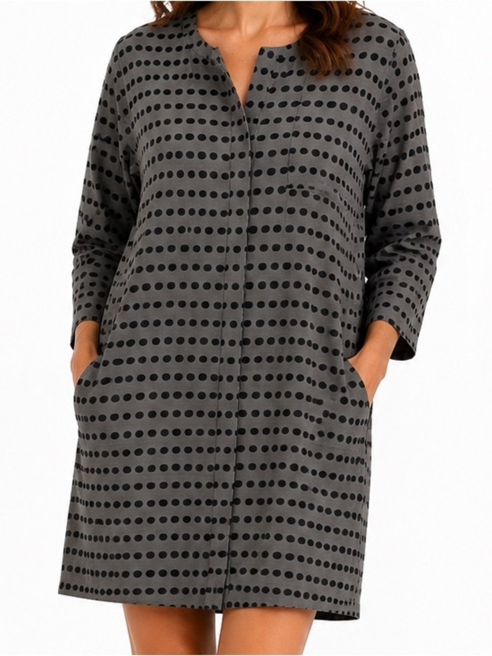 Gudrun Sjödén Organic Cotton Button Front Shirt Dress Gray Polka Dot Medium